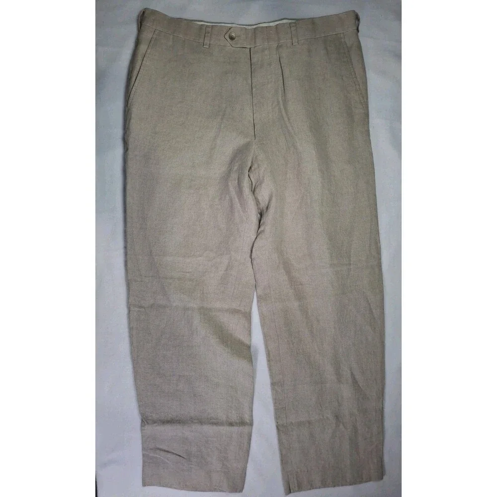 Jonh Nordstrom 36R Linen Dress Pants Luxury Beach Leisure Cream Trousers Vaca